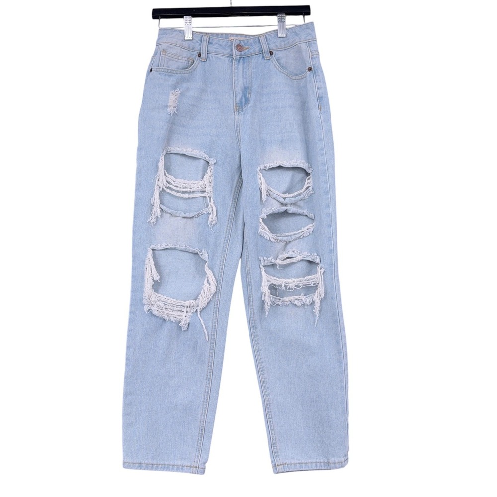 Great Smoky Distressed Straight Leg Jeans Womens 7 100% Cotton Light Wash Blue